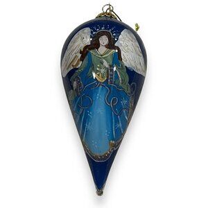 Pier 1 Li Bien 2019 Tear Drop Angel  Inside Painted Glass Christmas Ornament